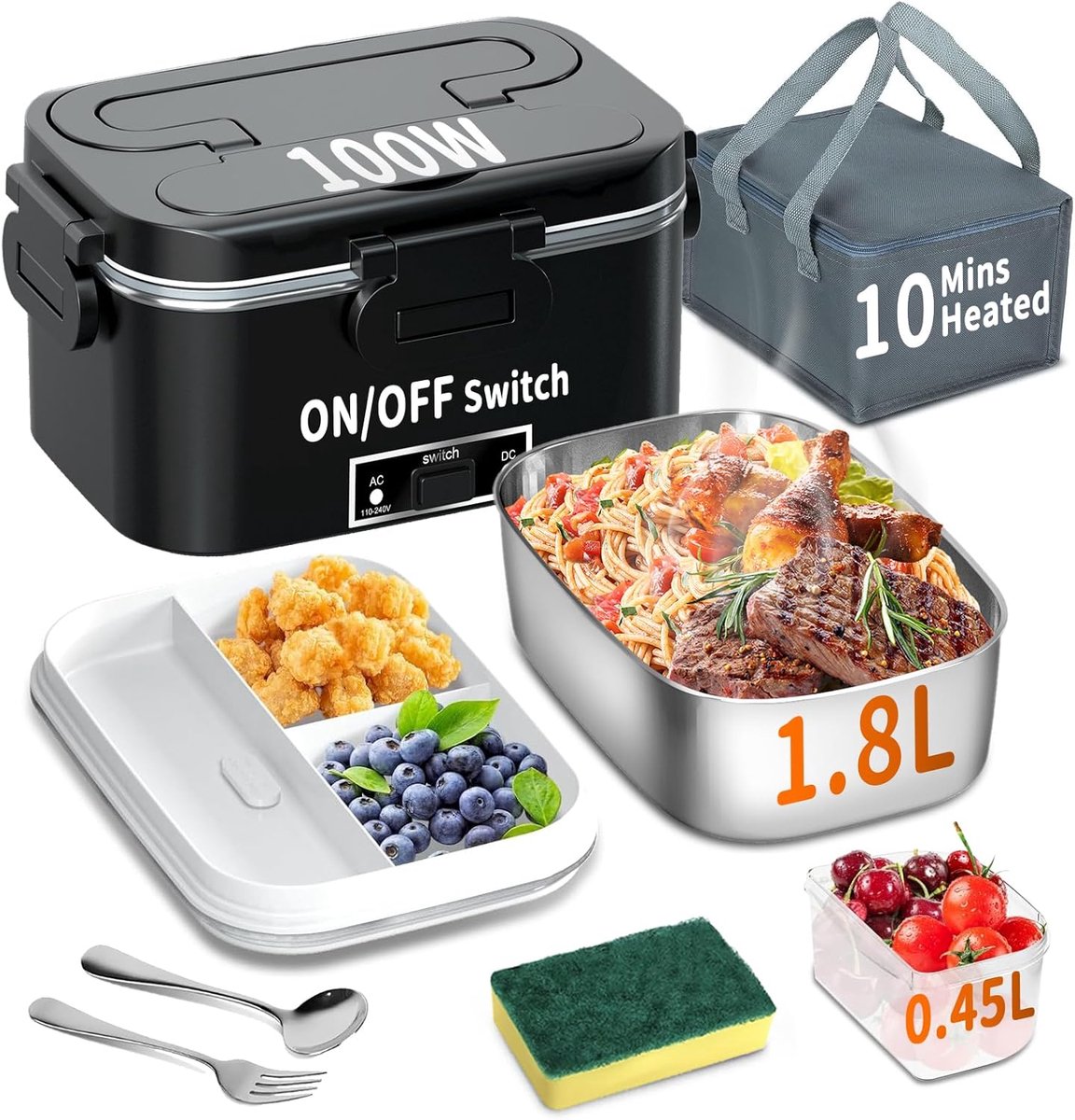 Elektrische lunchbox - Verwarmde broodtrommel - Warme maaltijd onderweg - 3-in-1 aansluitingen - 18 liter - Groen en blauw