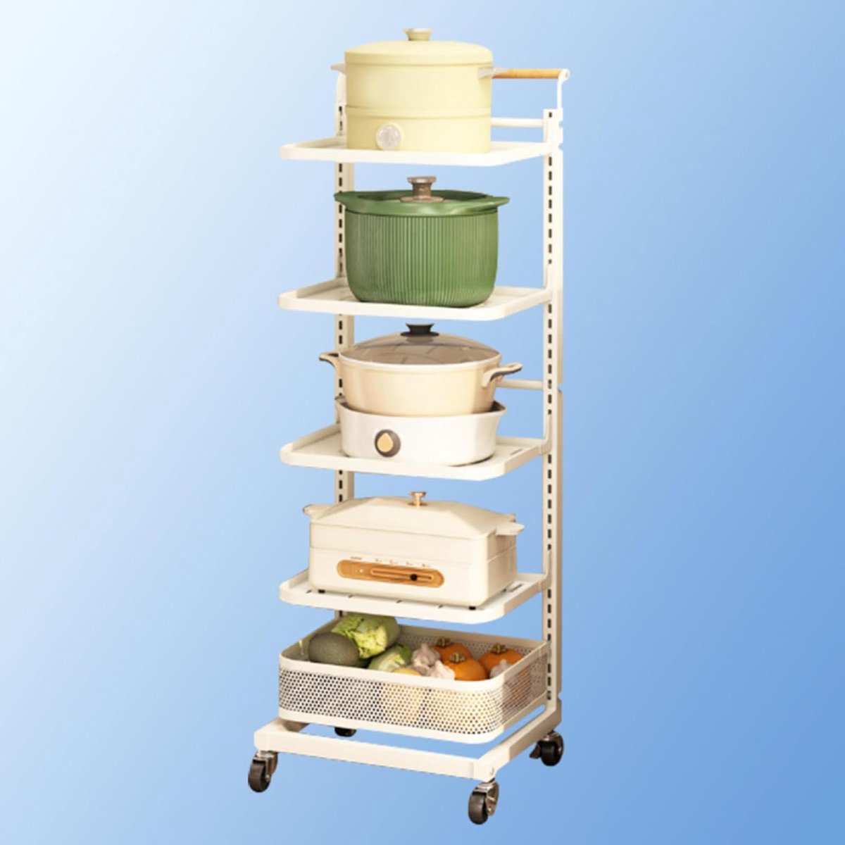 Keukenrek met laden - Opbergwagen keuken - Keuken organiseren - Mesh opbergmand - 3 lagen - Wit