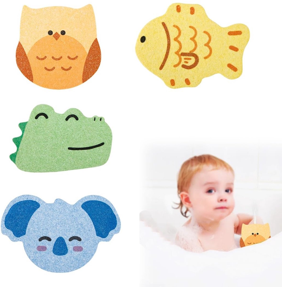 Dailygoods- Badspons Ultra-absorberend - Babyspons - Natuurlijke Badstof - Herbruikbaar - Compact Formaat - Schattig Design - Badschuim