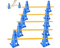 Obstakels voor Hondentraining, Agility Set met 10 Cones en 5 Verstelbare Stangen, Ideaal voor Kinderen en Honden, Perfect voor Cavaletti Oefeningen en Training