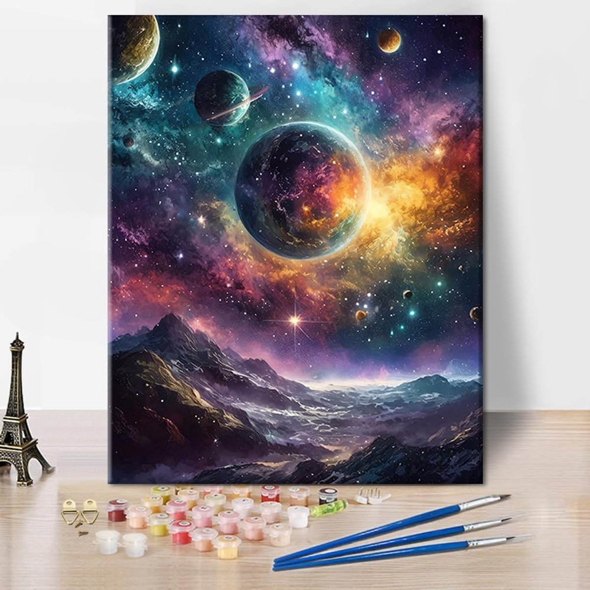 Dailygoods- Schilderen op nummer - Galaxie Acryl - Kit voor Volwassenen - 40 x 50 cm - Frameloos - Inclusief 3 Nylon Penselen - Schilderkit