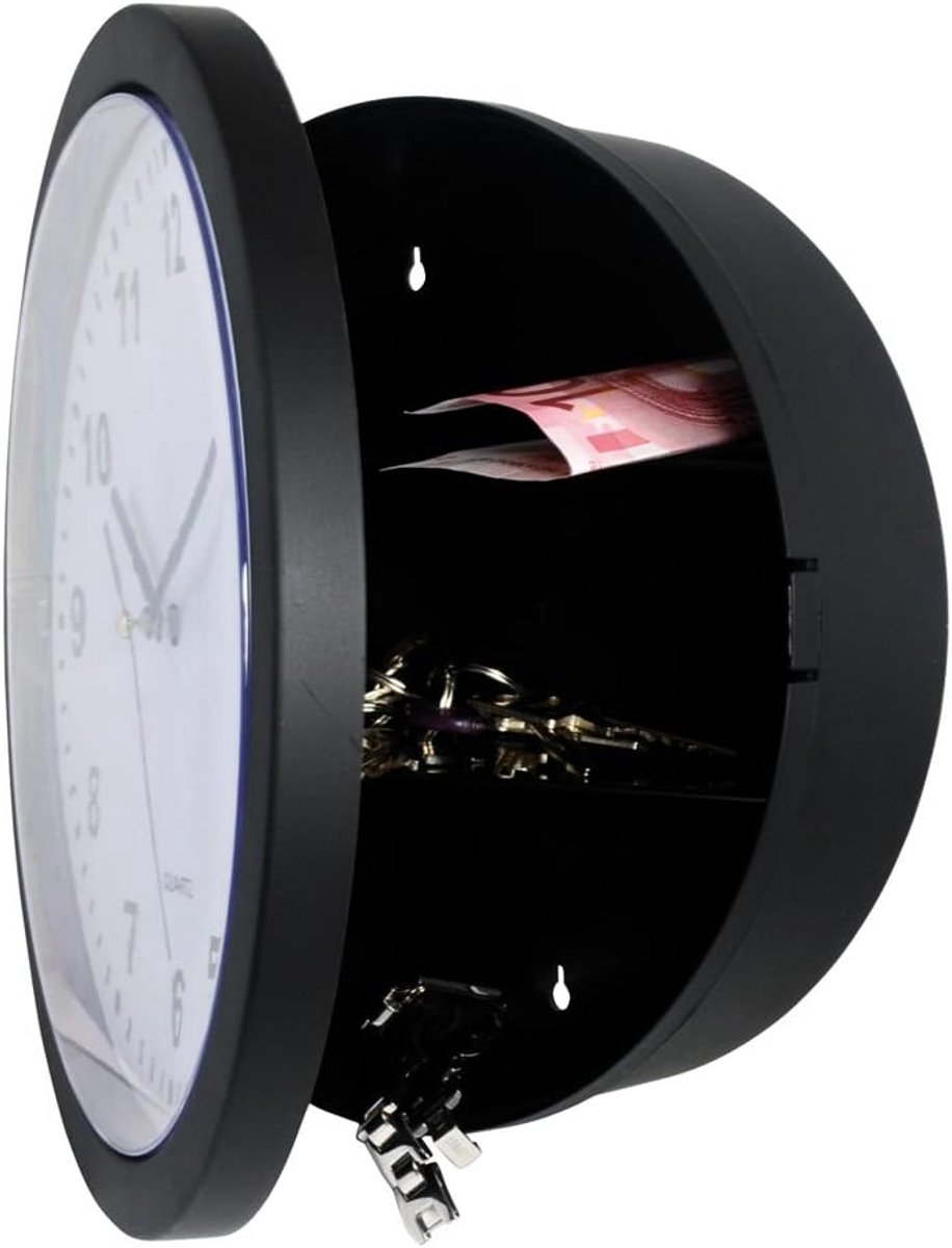 Wandklok met Kluis - Geheime Opberger - Veilig Spullen Bewaren - Stille Werking - 26 cm Diameter - Wit
