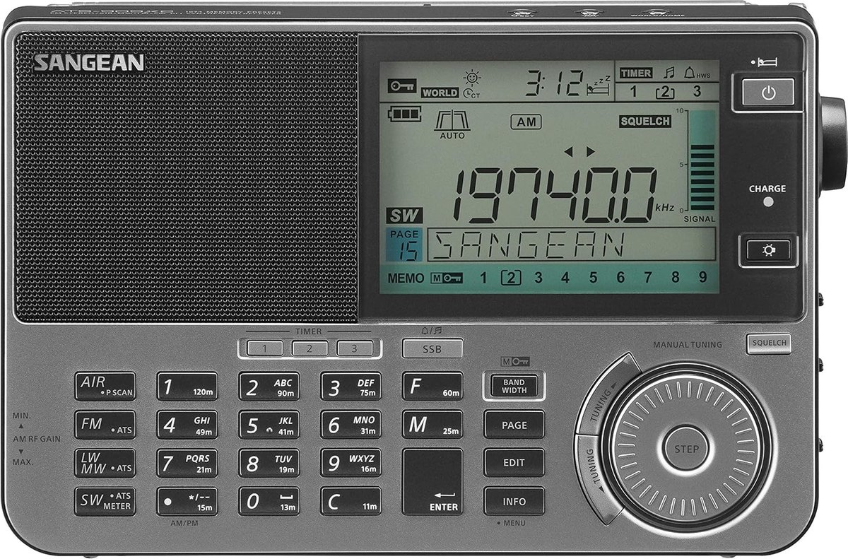 Wereldontvanger Radio - Draagbare Ontvanger - Luisteren Muziek - 1674 Voorkeuzezenders - LCD Display - Grijs