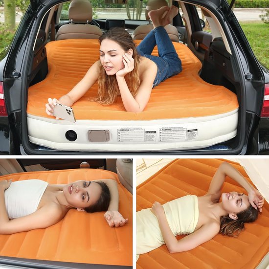 Luchtmatras Auto - Opblaasbaar Bed - Kamperen en Reizen - Met Ingebouwde Pomp - Full Size - Oranje — afbeelding 3