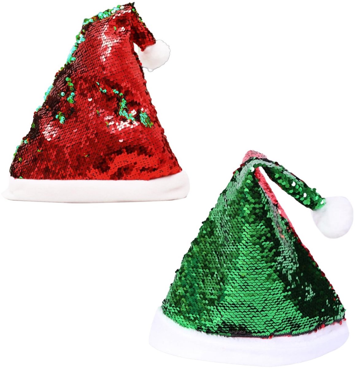 Dailygoods- Kersthoed Dubbelzijdig - Pailletten - Glanzend - Pluche - Feestelijke Party - 2 Stuks - Feesthoed