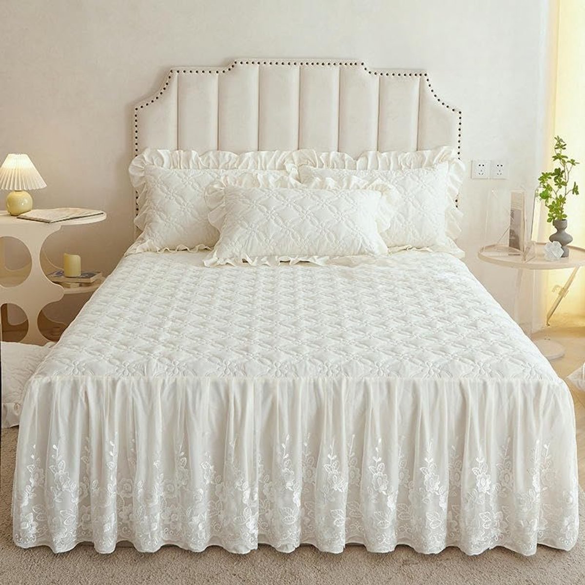 Bedrok Katoen - Stoffen Omslag - Bed Decoratie - Antislip en Stofdicht - 150x200 cm - Wit