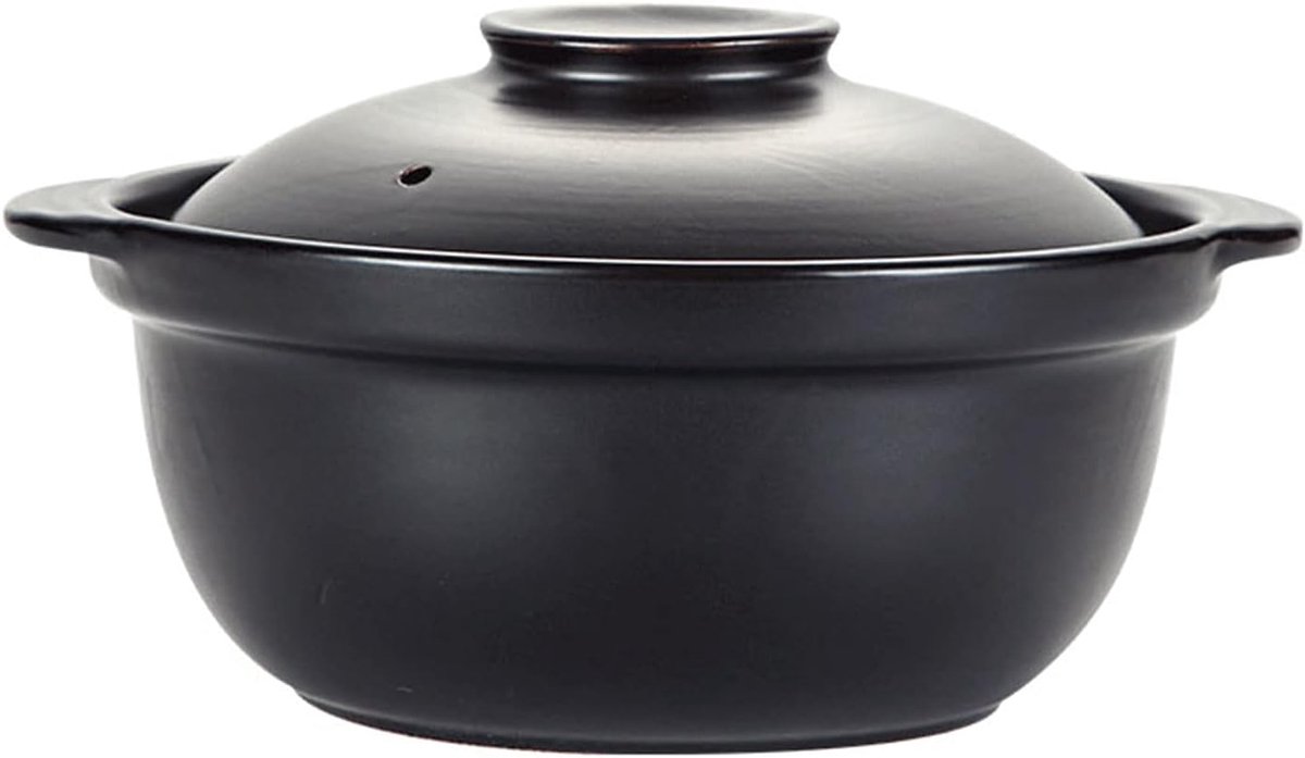 Keramische Braadpan Stoofpot Soeppan Langzaam Koken Natuurlijk Materiaal 1.3 Liter Zwart
