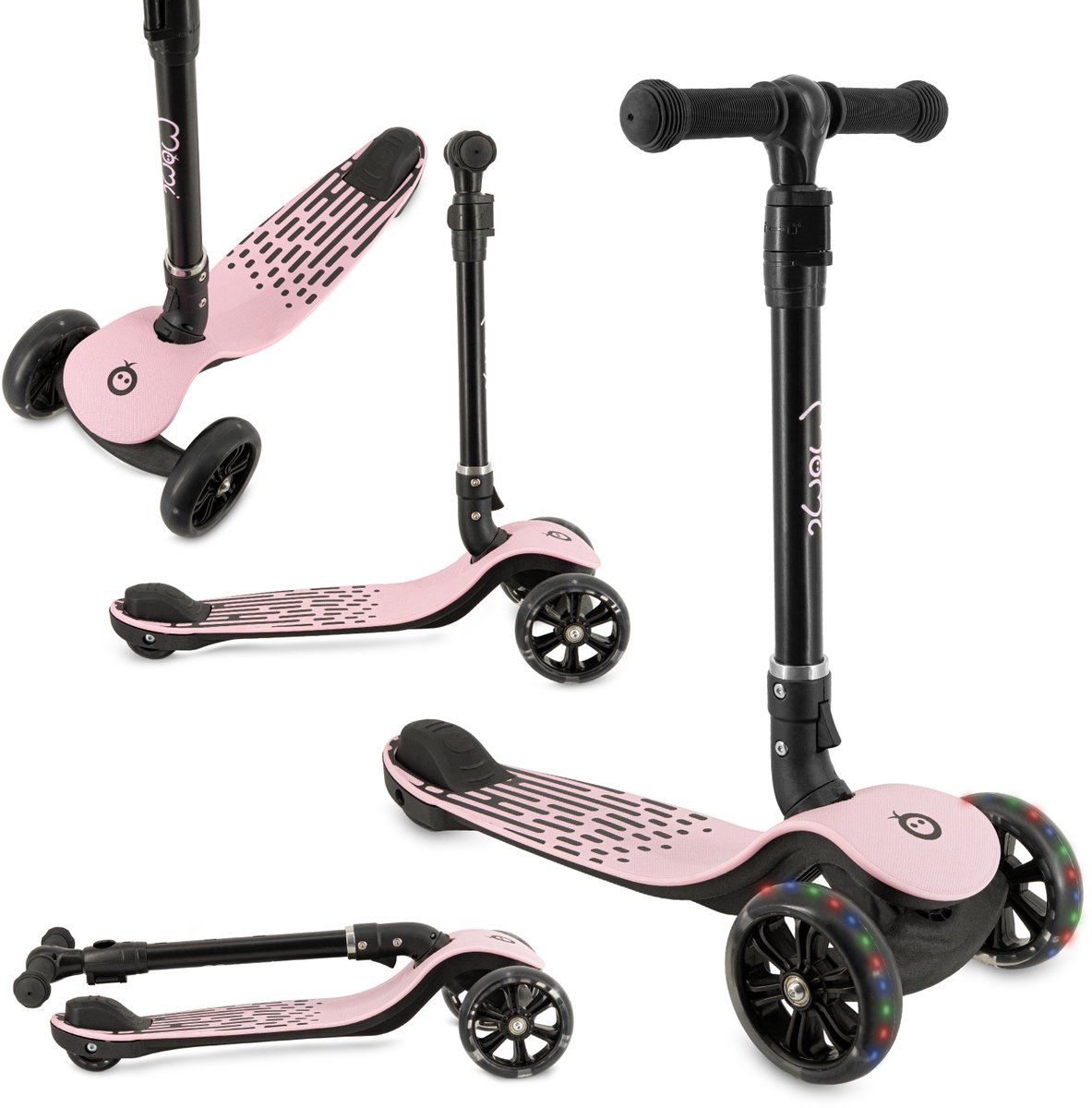 MoMi SAN - 3-Wiel Kinderstep - Opvouwbaar - LED Wielen - Verstelbaar Stuur - Roze