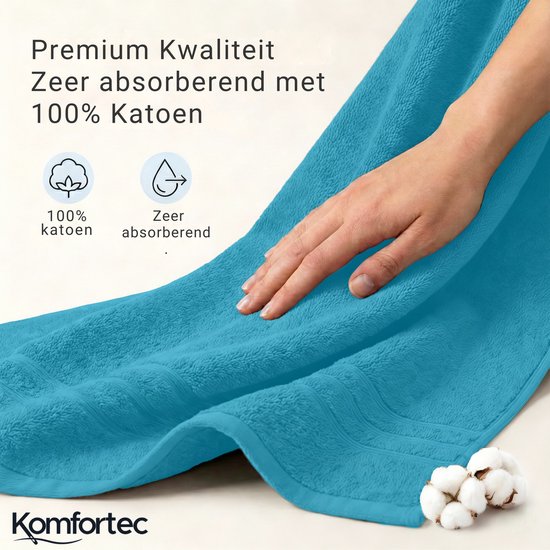 Komfortec Badhanddoek 100x200 cm van 100% Katoen, XXL Saunahanddoek, Grote Douchehanddoek, Zacht & Absorberend, Turquoise