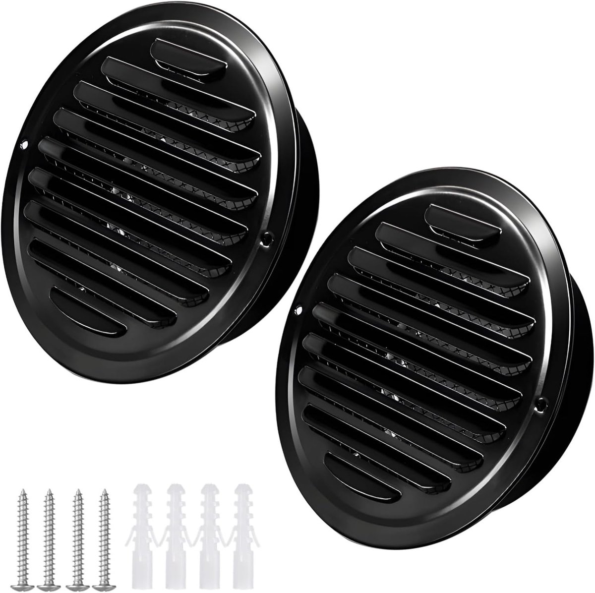 Ventilatie Roosters - Luchtroosters RVS - Luchtstroom Reguleren - Ingebouwd Gaas - 10 cm Diameter - Zwart
