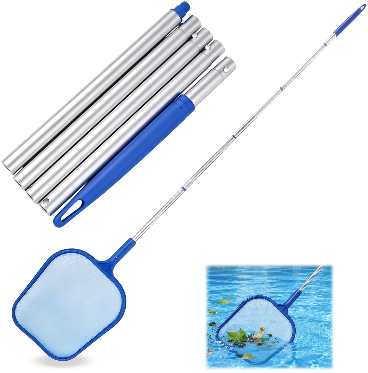 Dailygoods- Schepnet met telescoopstang 161 cm - Fijnmazig net - Vijver schepnet - Zwembad onderhoud - Algen verwijderen - Effectief reinigen van water - Vijverschepnet