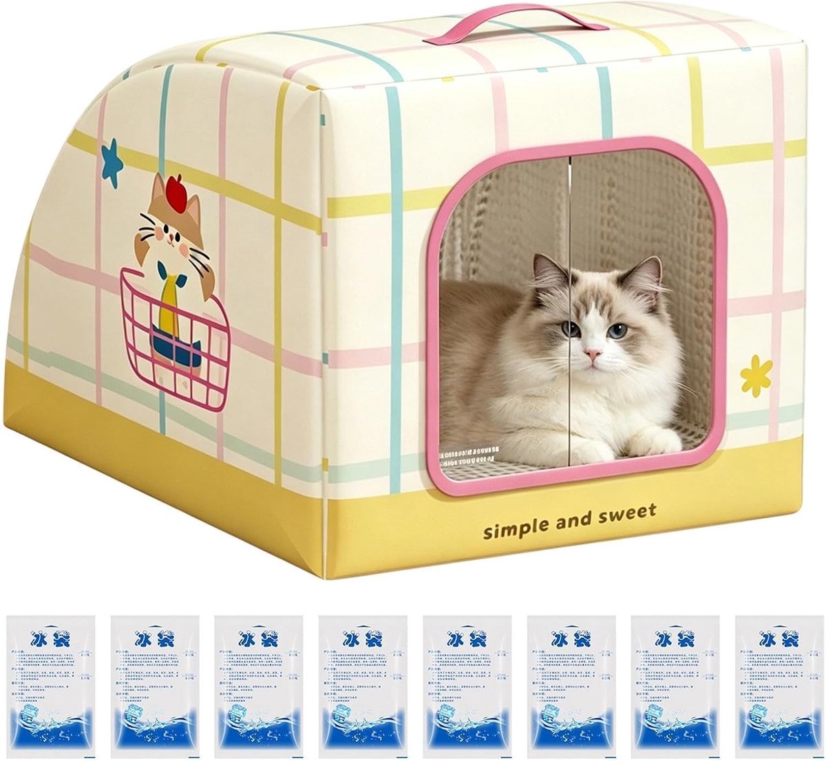 Kattenkoelhuis - Zomerhuisje - Koel verblijf - IJs pack koeling - 30 cm breed - Neutrale tint