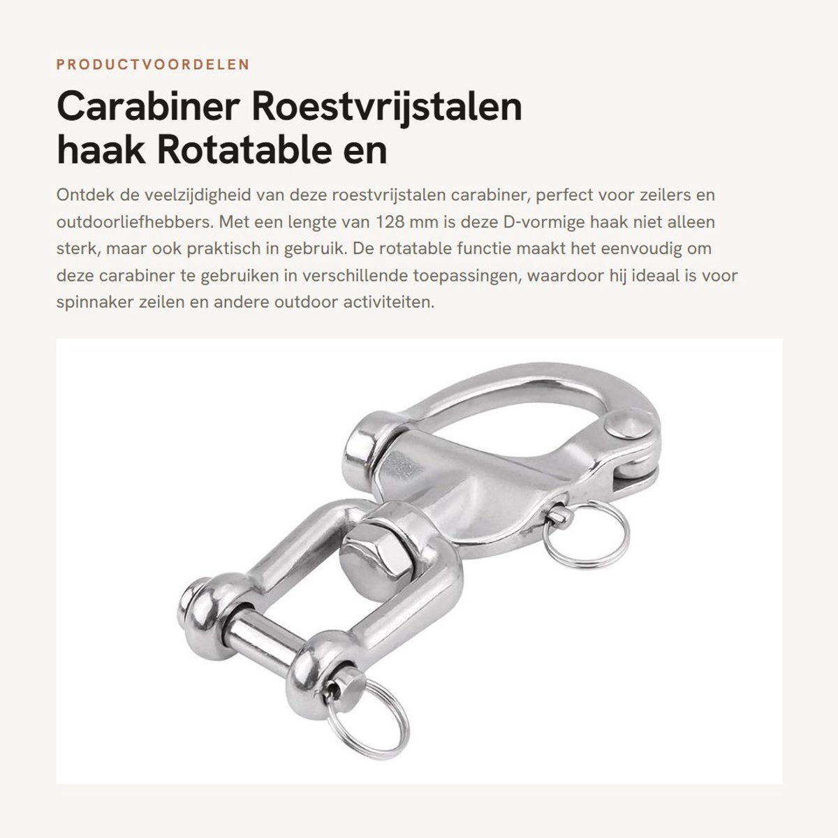 Dailygoods- Karabijnhaak Snel - Brede Karabijnhaak - Draaibare Schakelaars - Wervelkarabijnhaak - Roestvrij Staal 316 - 128 mm - Haak