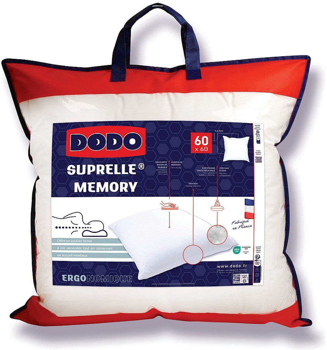 DODO Ergonomisch hoofdkussen DODO met traagschuim - 1060g/m² - 60x60cm CERVEA