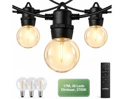 Lumirex Lichtsnoer Buiten G50 - 17M - 38 LED - Prikkabel - Dimbaar Met Afstandsbediening - Koppelbaar - Waterdicht - Tuinverlichting - Kerst Lichtslinger - Binnen En Buiten - 2700K - Warm Wit