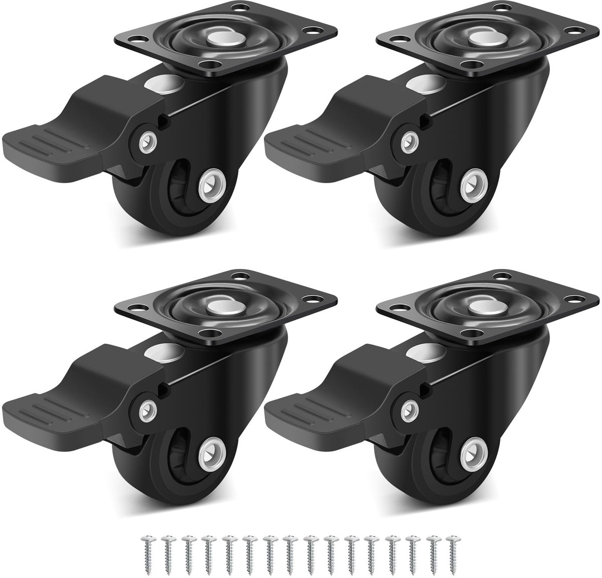 Dailygoods- Zwenkwielen Zwart - Zwenkwielen Set van 4 - Zwenkwielen met Rem - Meubelwielen Klein - Zwenkwielen voor Meubels - Draagvermogen 45 kg