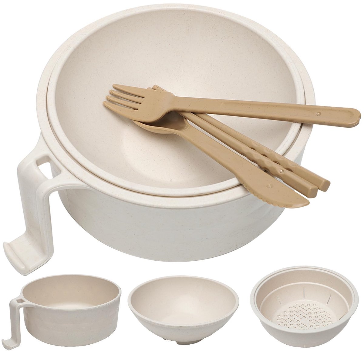 Dailygoods - Set van 6 Magnetronkommen met Deksel en Eetstokjes, Wit