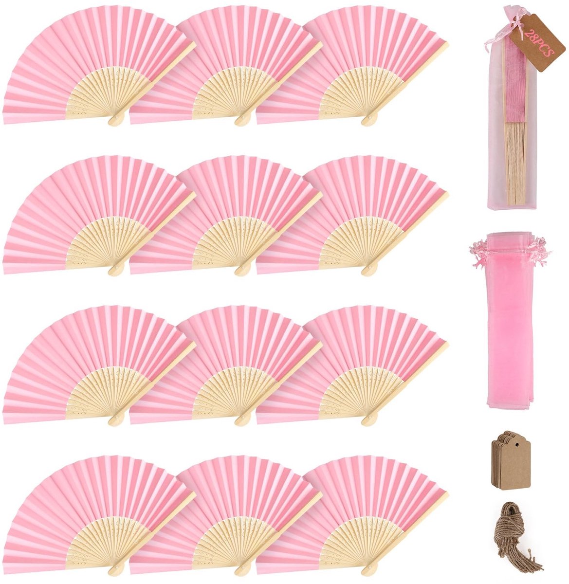 Dailygoods- Waaiers 28 Stuks - Opvouwbare Bruiloftswaaiers - Bamboe/Papier - Feestdecoratie - Creatief Aandenken - Duurzaam en Geurloos - Feestwaaiers