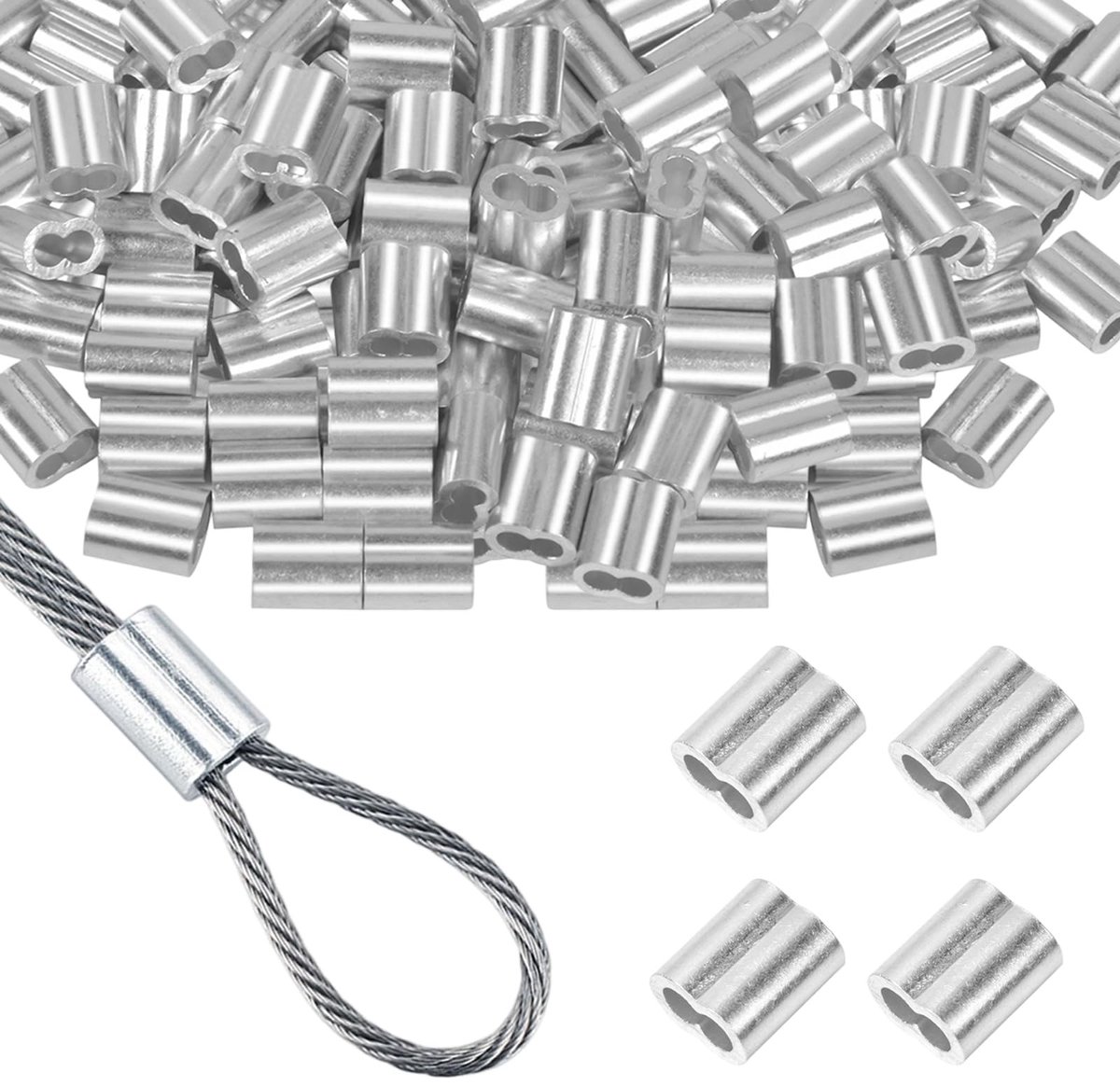 Dailygoods- Krimpklemmen 50 stuks - Aluminium Hulzen 5 mm - Duurzaam - Bevestiging voor Touw/Kabel - Zilverkleurig - Niet-demontabel - Krimphulzen