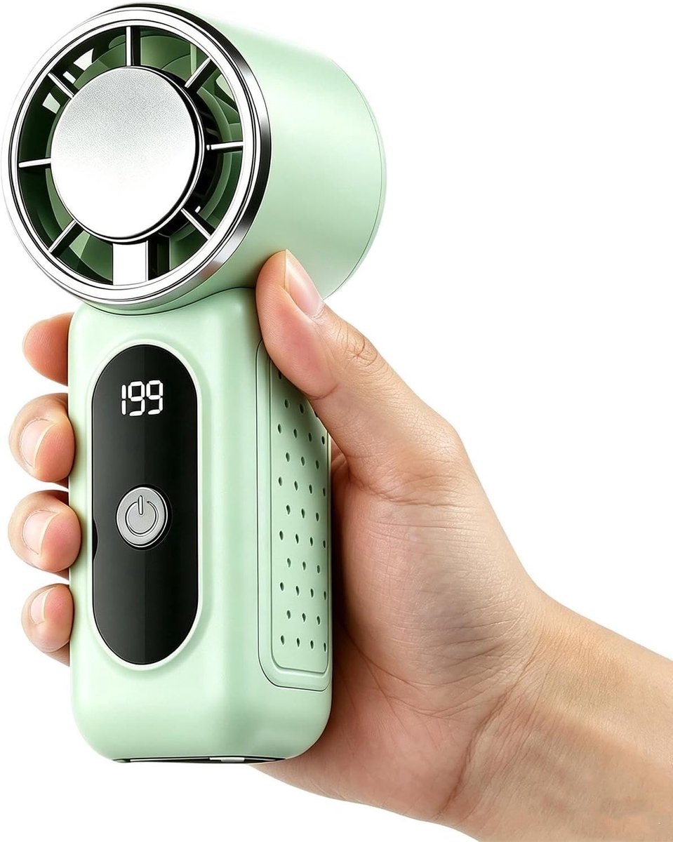 Oplaadbare ventilator - Draagbare koeler - Zomerse verkoeling - Halfgeleider technologie - Compact formaat - Groen
