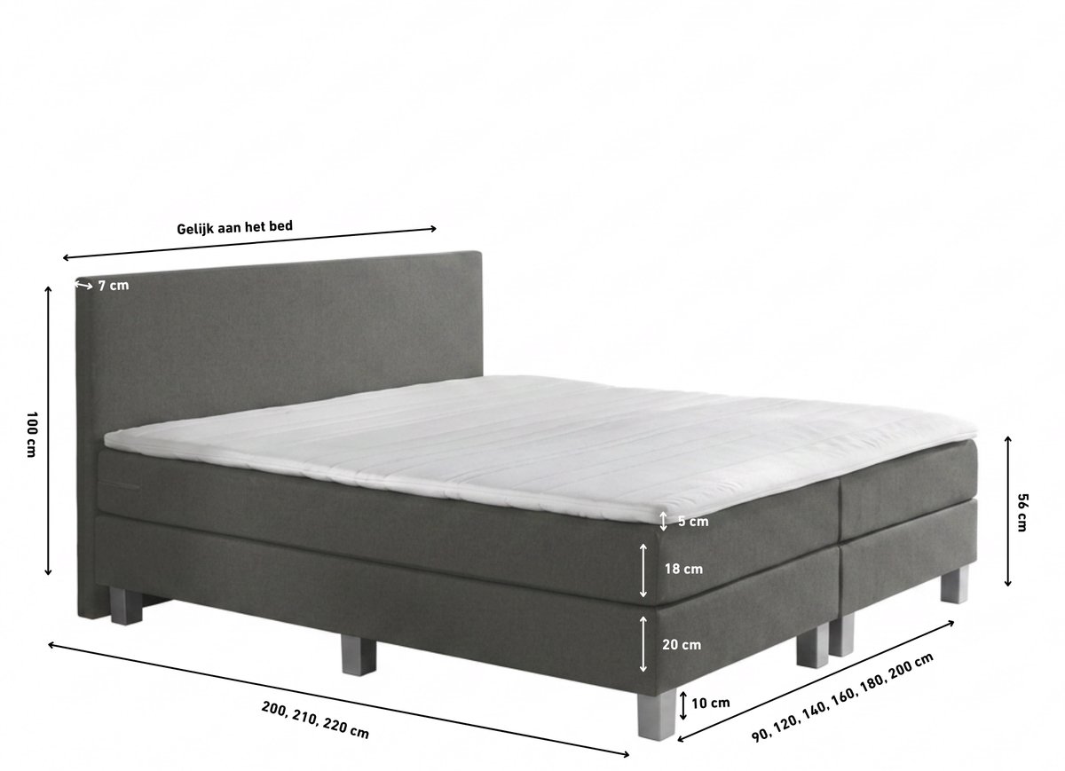 Boxspring Eefje - Grijs - 180 x 200 cm | Inclusief gratis topper en antislip