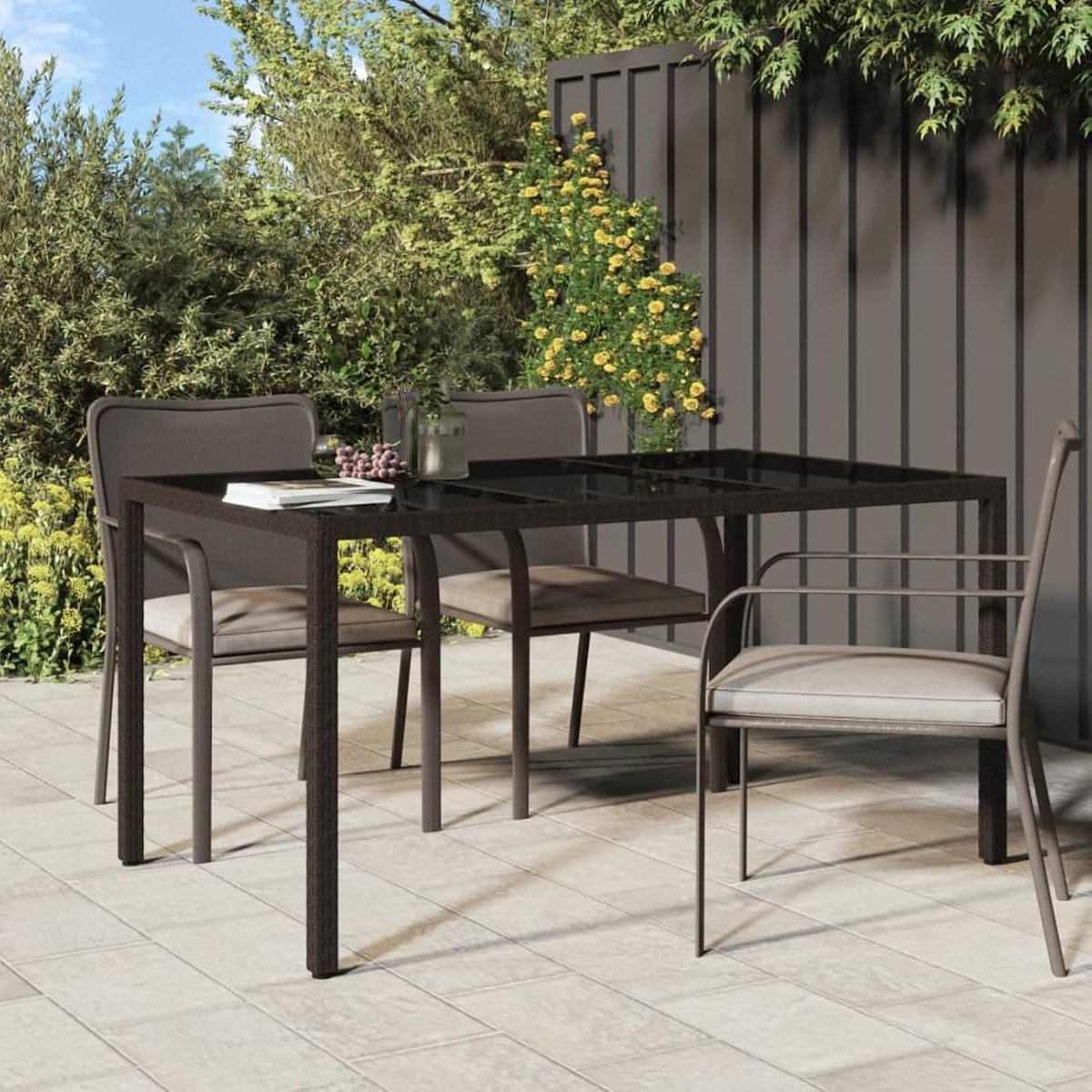 Tuintafel - Buitentafel - Buiten dineren - Gehard glas blad - 150 x 90 cm - Bruin