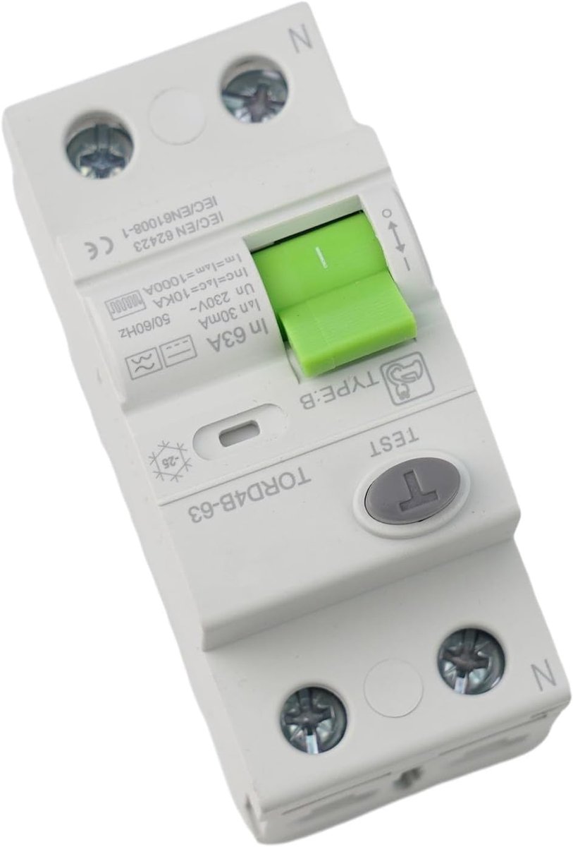 Stroomonderbreker - Zekering RCD - Veilige Stroomvoorziening - Type B Aardfout - 63A 30mA - Grijs