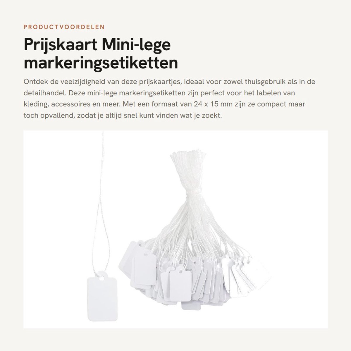 Dailygoods- Prijskaart 500 stuks - Kartonnen Etiketten - Beschrijfbaar - 24 x 15 mm - Katoenen Draad - Elegante Labelvorm