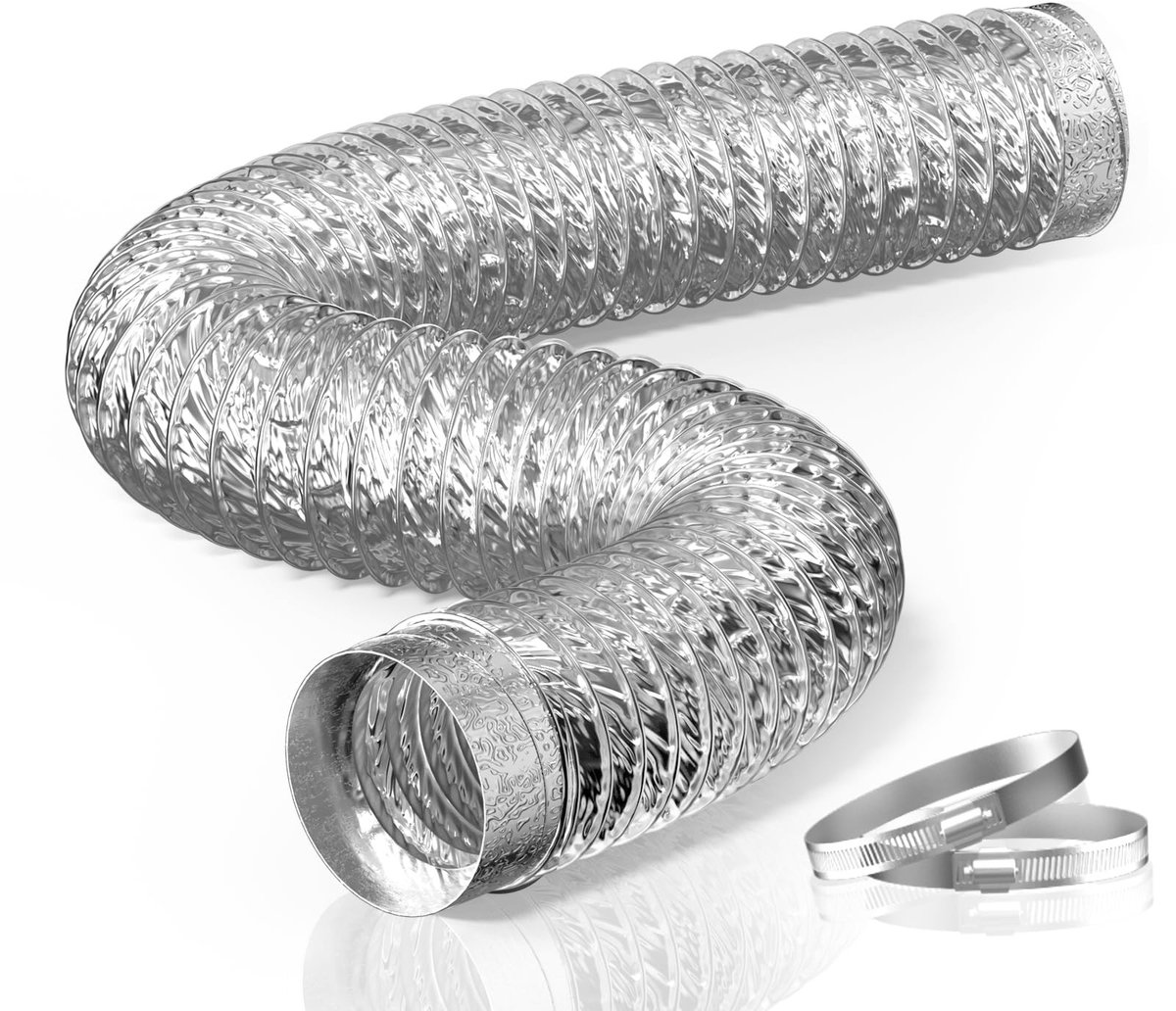 Dailygoods - HG Power Droger Vent Slang, 4 Inch Flexibele Dubbellaagse Aluminiumfolieslang, 10 Voet Lange Niet-Geïsoleerde Heavy-duty Buizen met 2 Klemmen voor Verwarming Koelventilatie, Zilver