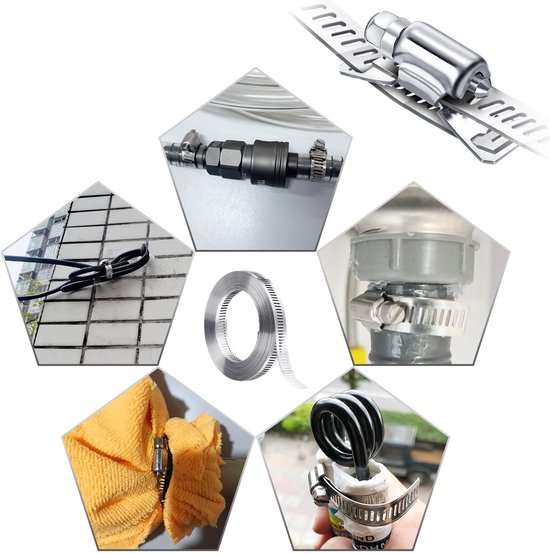 Dailygoods- Slangenklem Set 12 Stuks - Roestvrij Staal - Verstelbare Pijpklemmen - 5 m Kabelbinders - DIY voor Auto/Waterleiding - 304 Materiaal - Buisklem van Dailygoods — afbeelding 4