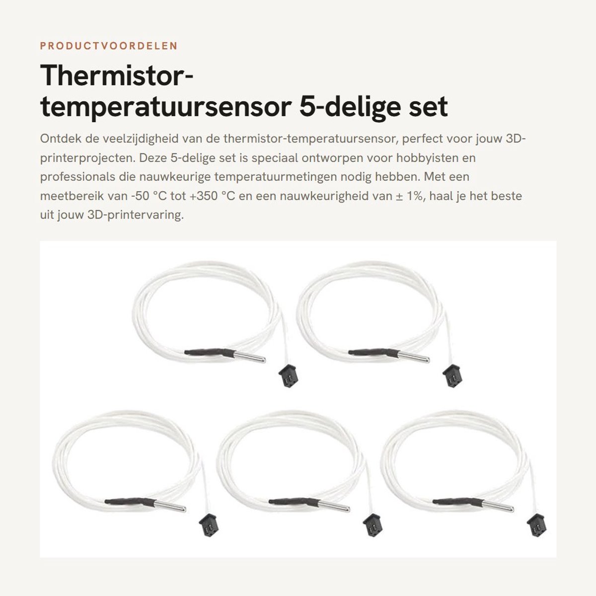 Dailygoods- Temperatuursensor - 5-delige set - Thermistorsensor - Roestvrij staal - Temperatuurmeting - Nauwkeurigheid ± 1% - Temperatuursensoren