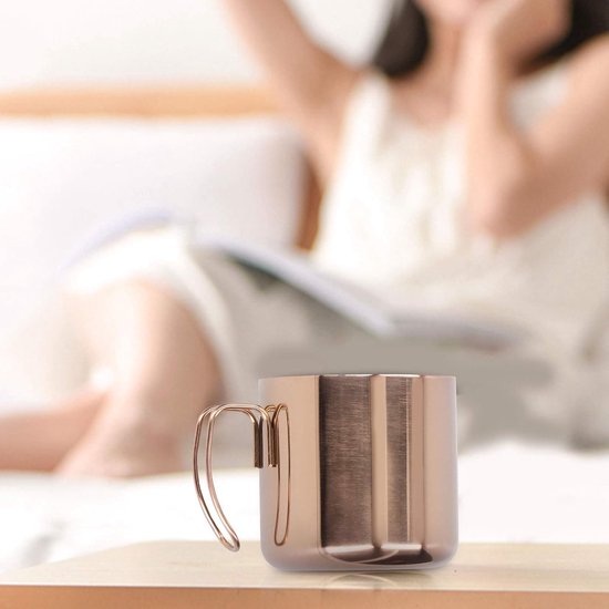 Geïsoleerde Koffiebeker - Theemok Drinkbeker - Warme Koude Dranken - Ergonomisch Handvat - 400 Ml - Rosé Goud — afbeelding 3