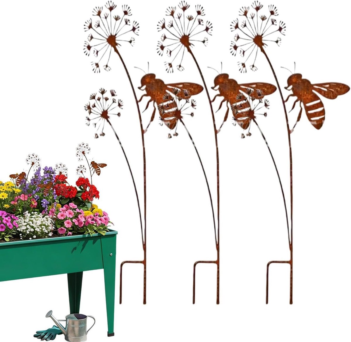 Decoratieve Tuinstaven - Bijen Distel Decoratie - Tuin Aankleden - Duurzaam Ijzer - 35x20 cm - Roestkleur