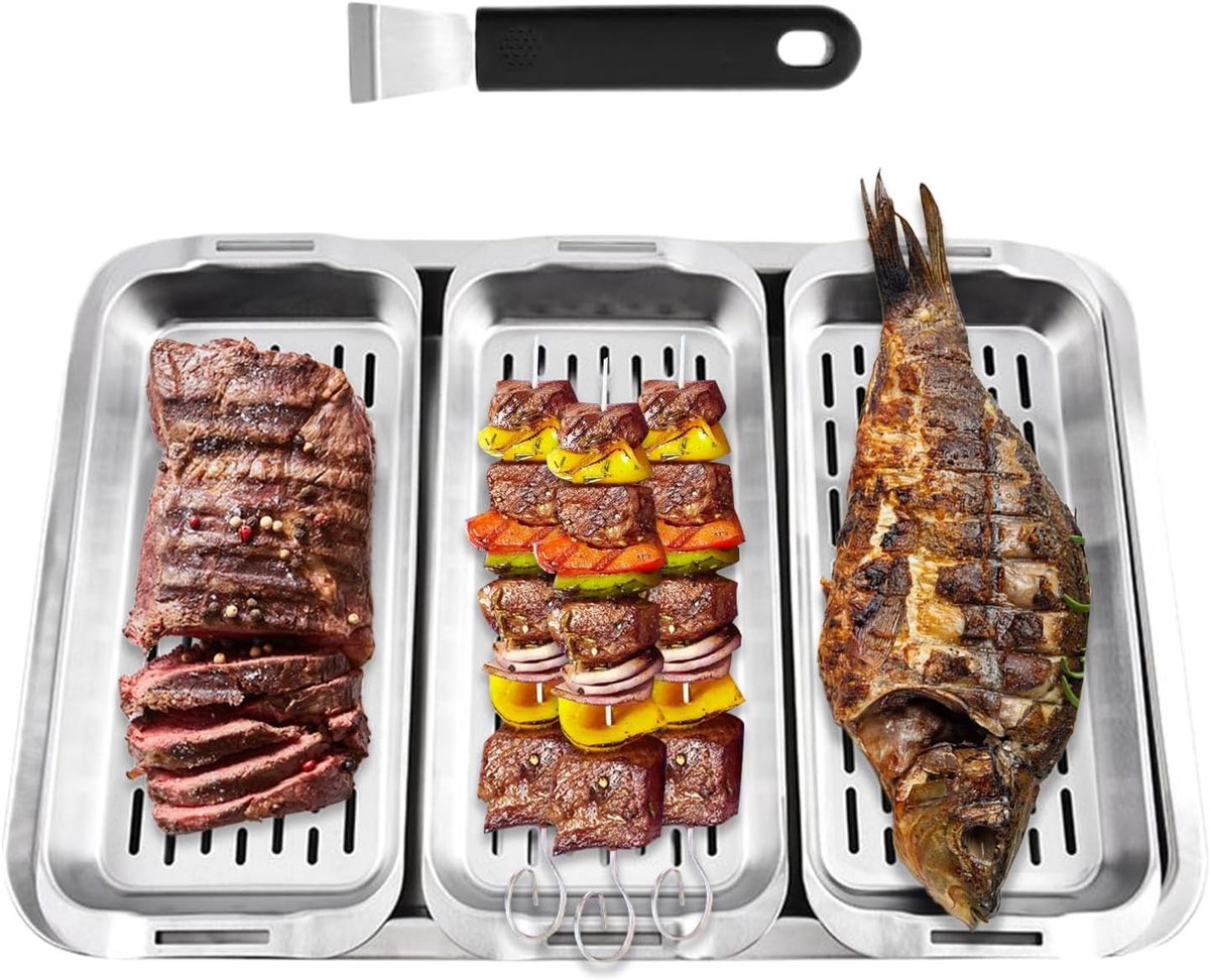 BBQ Groenten Grillmand Barbecue Bakplaat Buiten Koken Optimale Warmteverdeling 43 x 29 x 5.5 cm Zilver