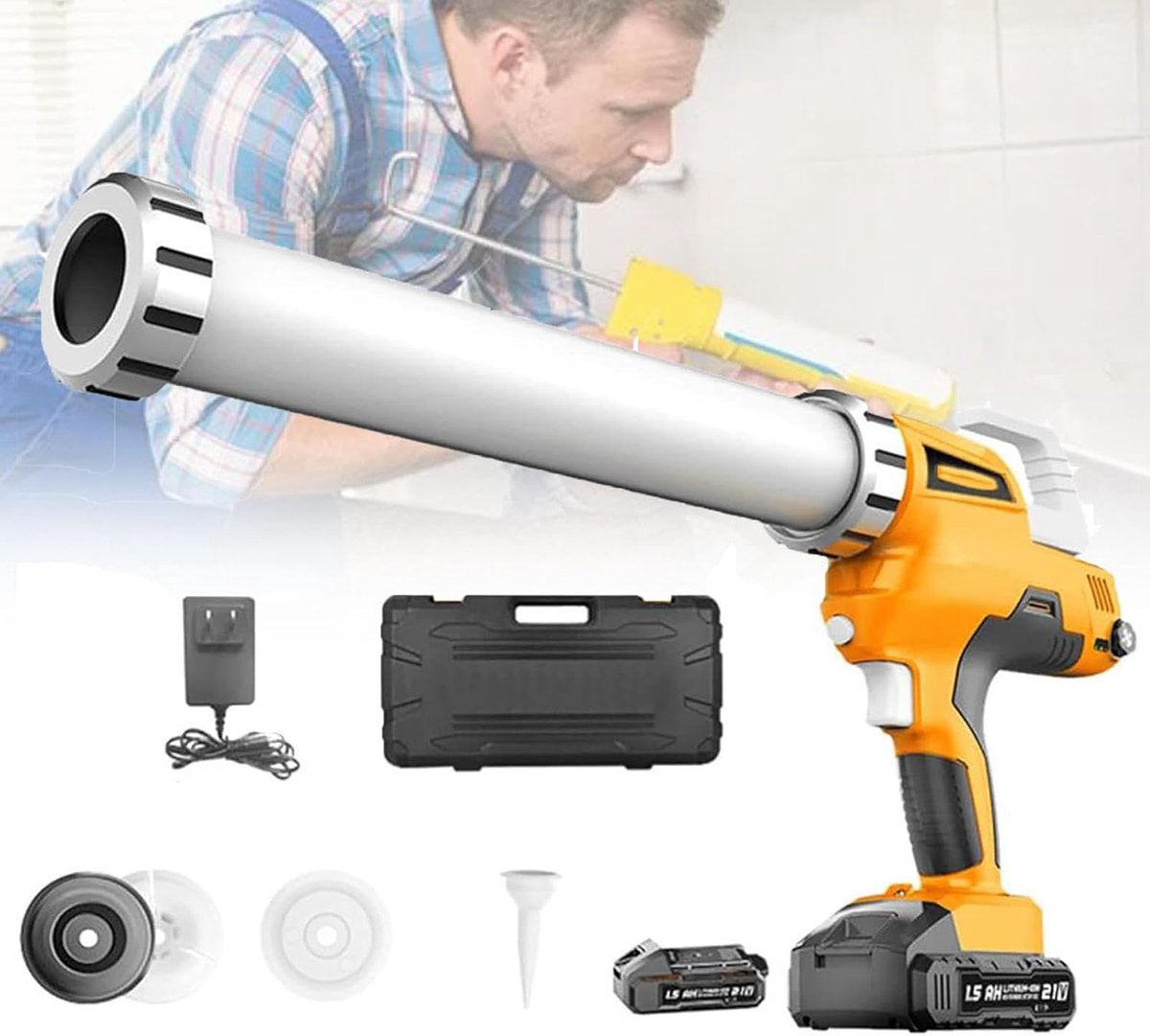 Draadloos Kitpistool - Elektrisch Lijmpistool - Afwerken & Dichten - 6 Snelheden Instelbaar - 21 Volt - Zwart