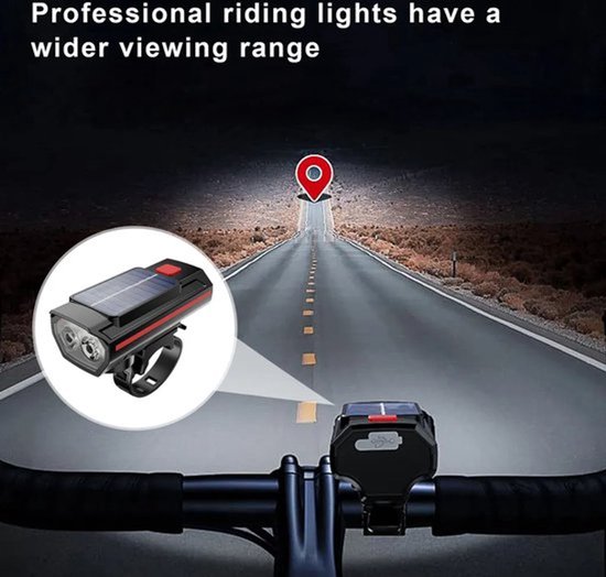 Universele fietskoplamp met claxon, multifunctionele fietslamp op zonne-energie, hoge helderheid en groot bereik. — afbeelding 5