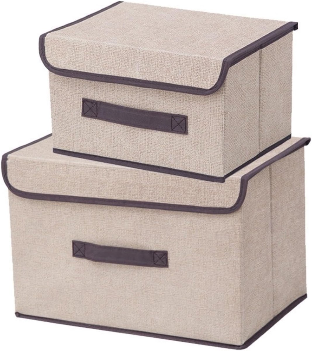 Opbergdoos Opvouwbaar - Diversen Bak - Ruimte Besparen - Met Deksel - 6 Stuks - Beige