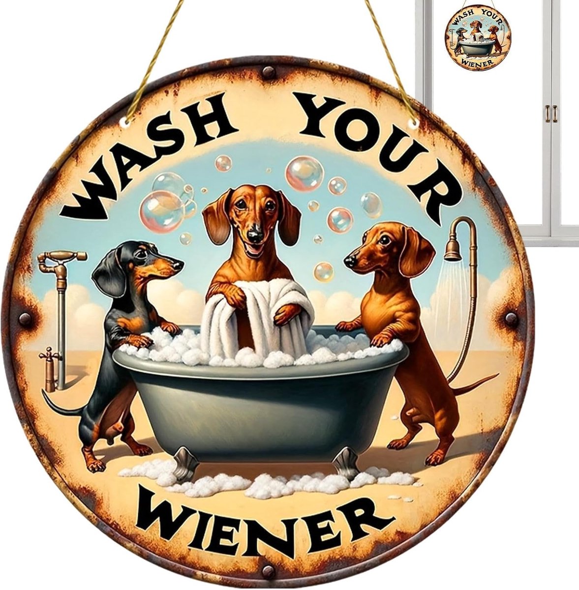 Houten Deurbord - Hond Decoratie - Woonkamer Verfraaien - Humoristische Tekst - 20 x 20 cm - Bruin