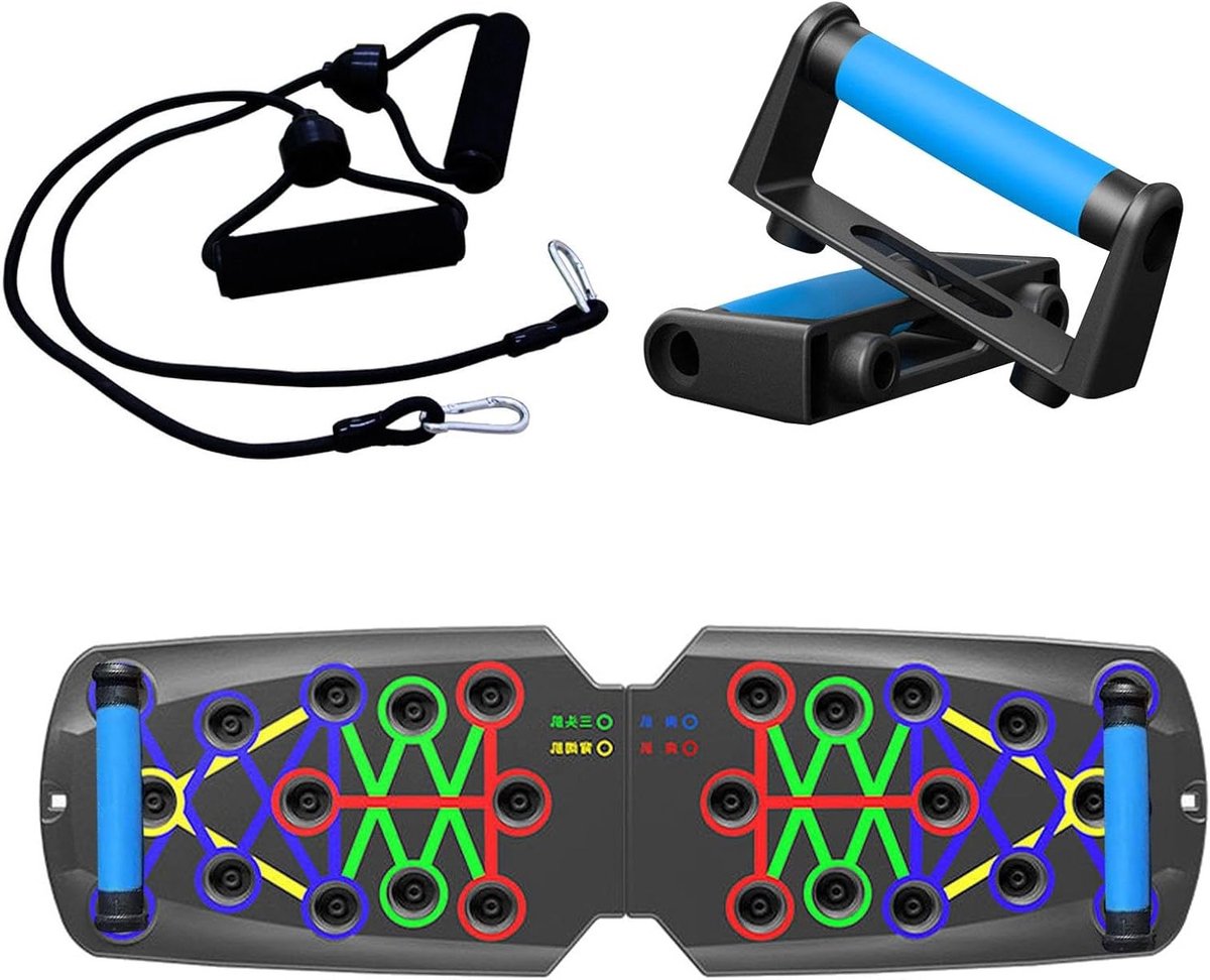 Multifunctionele Vouwbare Push Up Board met Weerstandsband, 28-in-1 Thuis Gym voor Krachttraining, Vetverbranding en Fitness voor Mannen en Vrouwen
