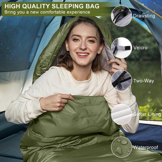 Dailygoods - Groene Slaapzak - 3-seizoenen, 220x85 cm, Lichtgewicht van Dailygoods — afbeelding 3