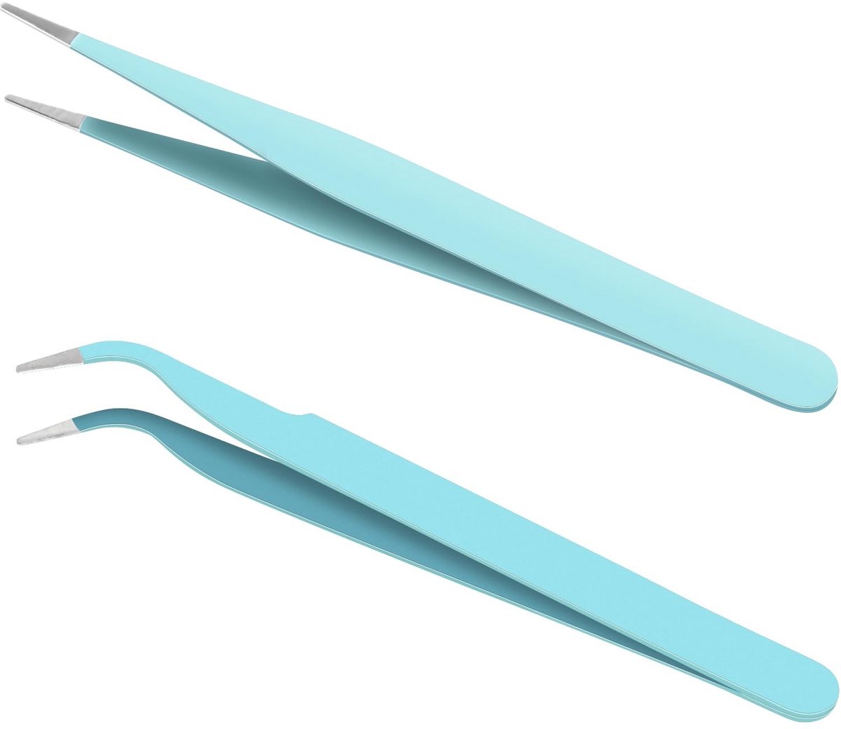 Dailygoods - Ainiv Precisie Wimperextensions Set - 2 Antistatische Roestvrijstalen Pincetten Met Rechte en Gebogen Punten Voor Het Verlengen Van Valse Wimpers - Blauw