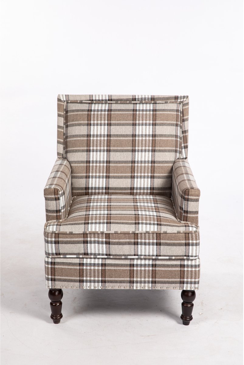 YYchan fauteuil met armleuningen - bruin/wit gestreept - accentstoel van katoen-linnen stof - 69x69x89 cm