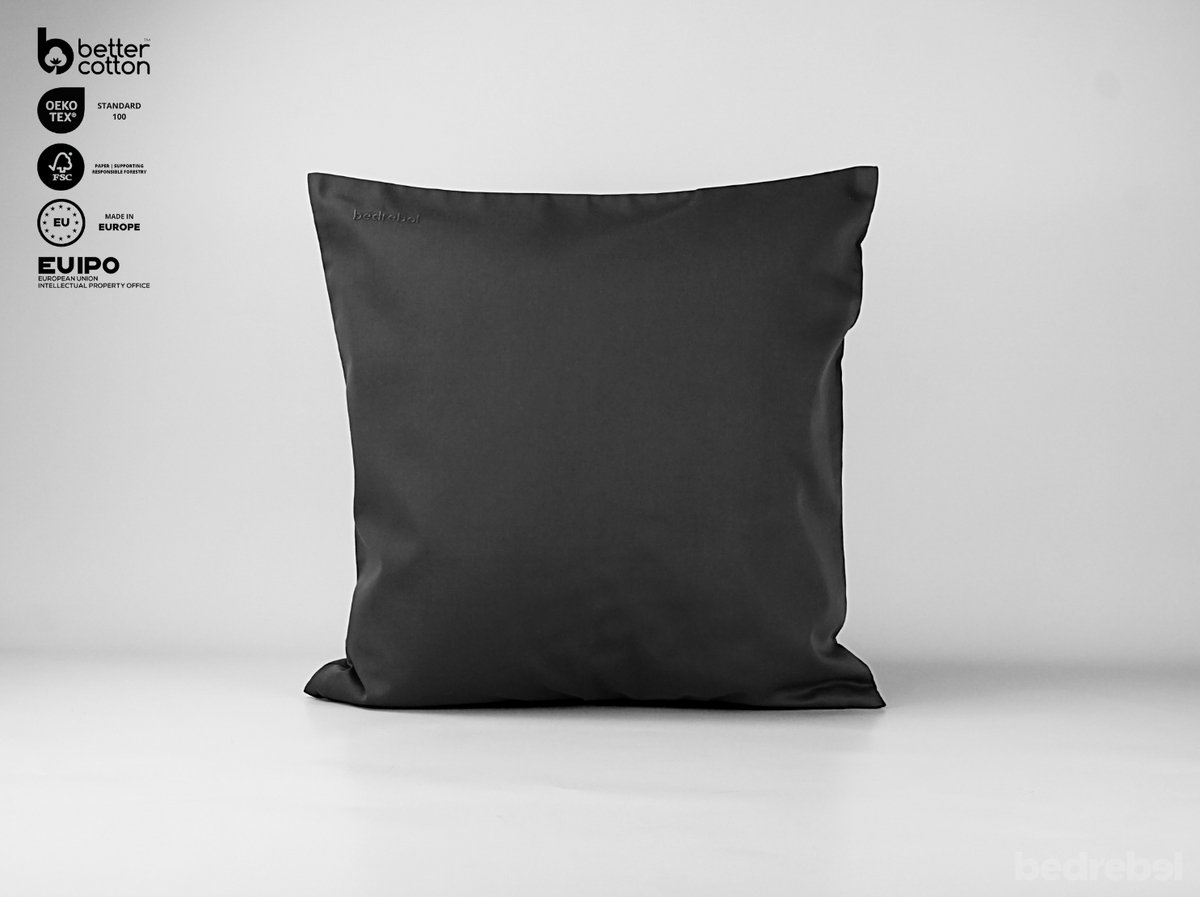 Bedrebel - Kussensloop - 100% katoen percale - zwart - Charcoal black - ritssluiting - 50x70 cm