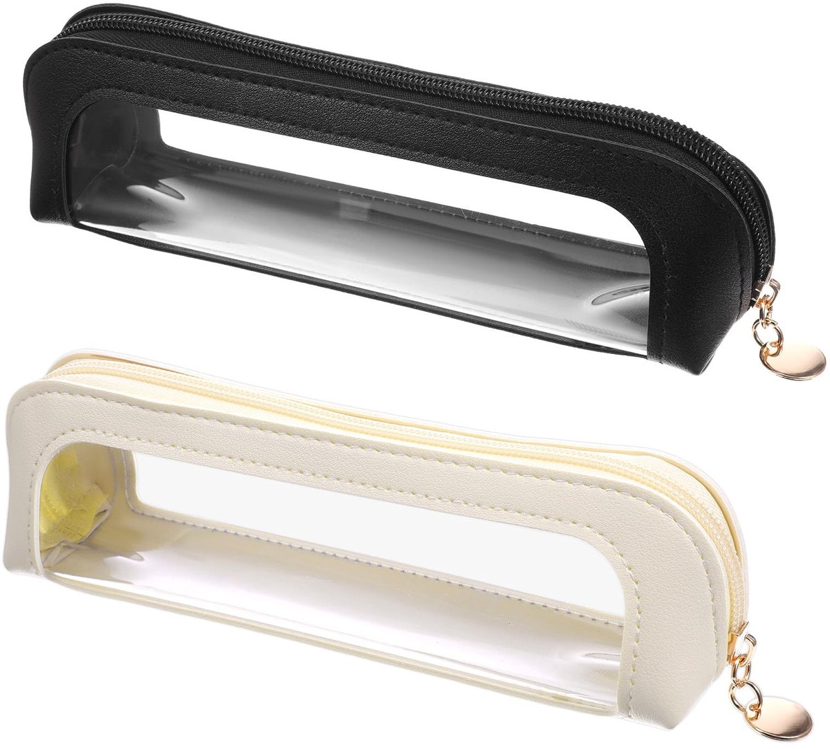 Dailygoods- Make-upborstelhoes 2-delig - Draagbare Transparante Tas - Waterdicht PU - Doorzichtig Venster - Essentieel voor Thuis/Reis - Afmetingen 21,5 x 5 x 7 cm - Make-uptas