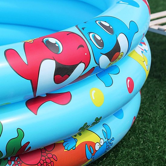 Opblaasbaar Kinderbadje - Peuterbadje Zwembad - Waterpret Buiten - Opblaasbare Bubbelbodem - 90 cm - Blauw — afbeelding 4
