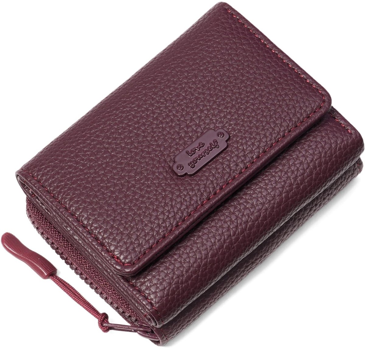 Dailygoods- Damesportemonnee Klein - Damesportemonnee met RFID-bescherming - 7 Kaartvakken - Donker Bordeaux - Compact Ontwerp - Portemonnee