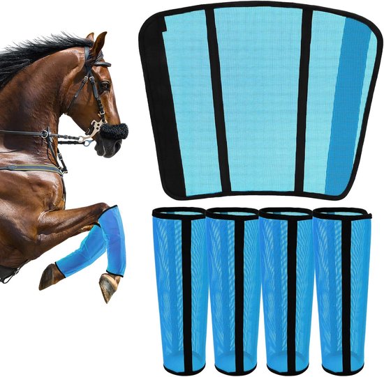 Mesh beenbeschermers voor paarden - Vliegenlaarzen Paard - Bescherming Paardenbenen – 4-delige set – Herbruikbaar – Vliegenbeschermers van gaas – Voorkomt vliegenoverlast – Ontworpen voor beenbescherming tijdens buitentraining – Blauw Mesh beenbeschermers voor paarden - Vliegenlaarzen Paard - Bescherming Paardenbenen – 4-delige set – Herbruikbaar – Vliegenbeschermers van gaas – Voorkomt vliegenoverlast – Ontworpen voor beenbescherming tijdens buitentraining – Blauw