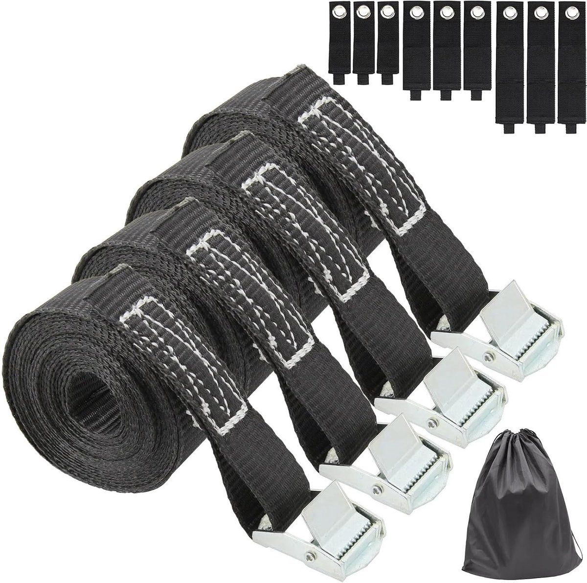 Sjorband met ratel - Spanbanden lading - Bagage vastzetten - Metalen gesp - 3 meter lang - Zwart