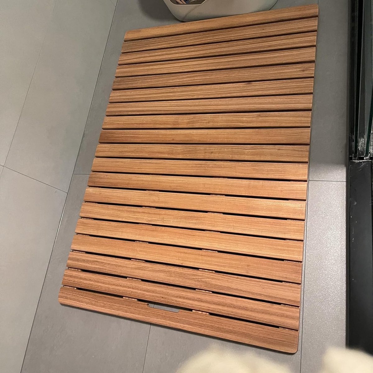 Houten badmat - Teak douchemat - Badkamer verfraaien - Antislip afvoergat - 50-76 cm - Houtkleur