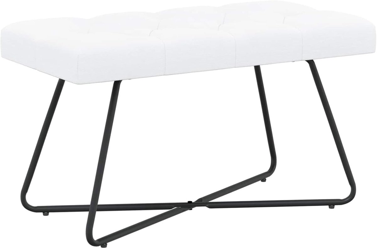 Gestoffeerde Bank - Zitbank Bankje - Ontspannen Zitten - Knoopverstelling Design - 80 cm Breed - Wit